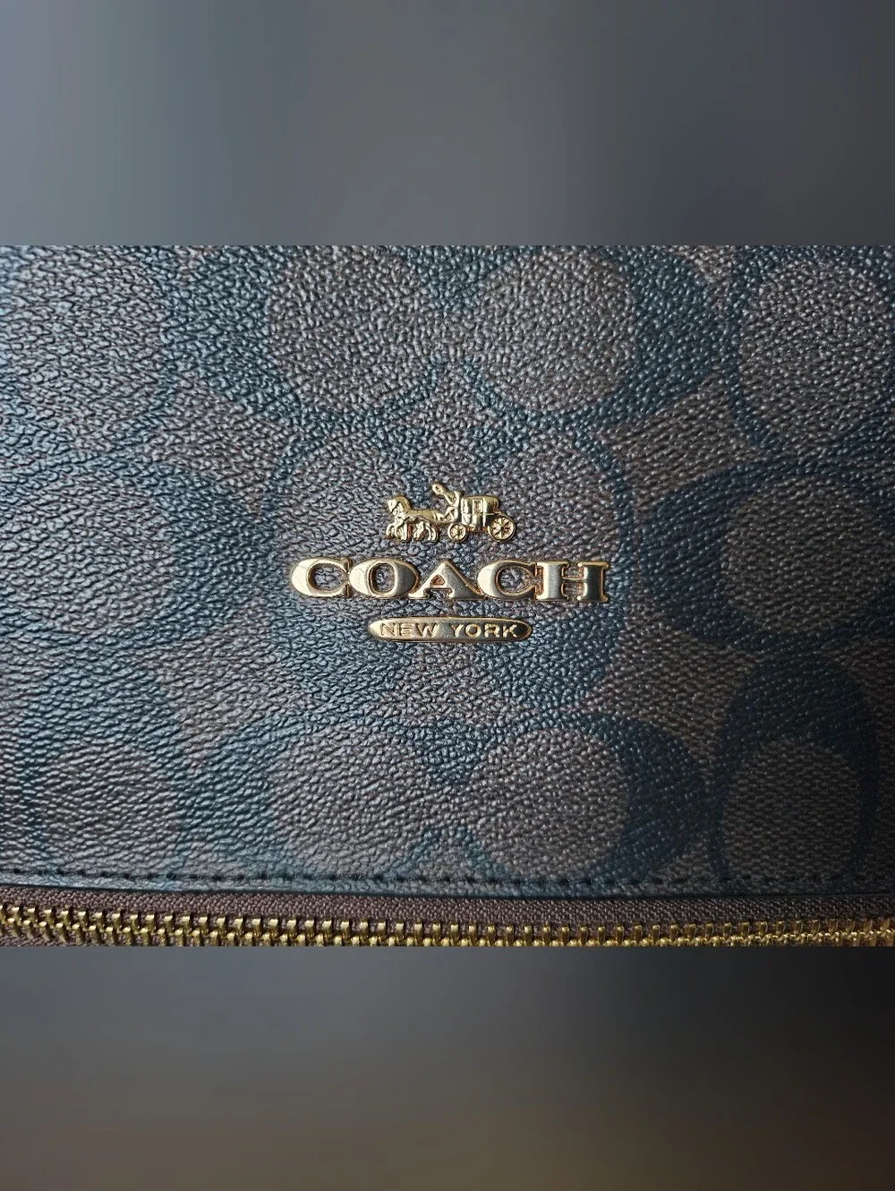 COACH Brown Signature Canvas Tote with Black Leather Straps